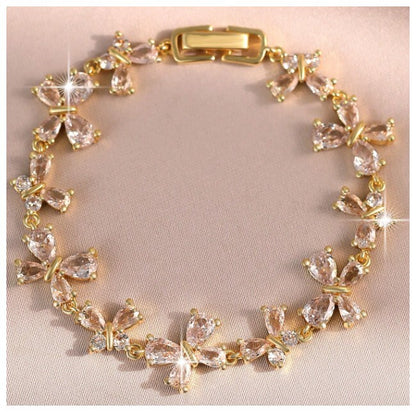 Teardrop bow - Bracelet - Gold - CZs - 7"