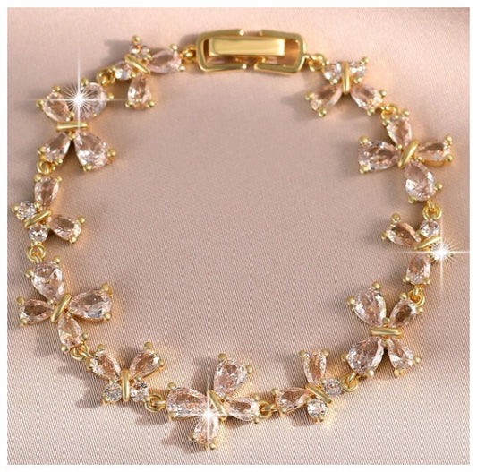 Teardrop bow - Bracelet - Gold - CZs - 7"