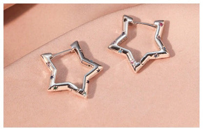 Multicolor accent star - Earrings - Silver - CZs - 1"