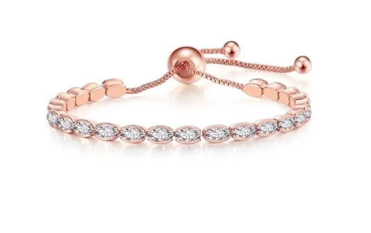 Oval tennis - Bracelet - Rose Gold - CZs - 3mm - adustable