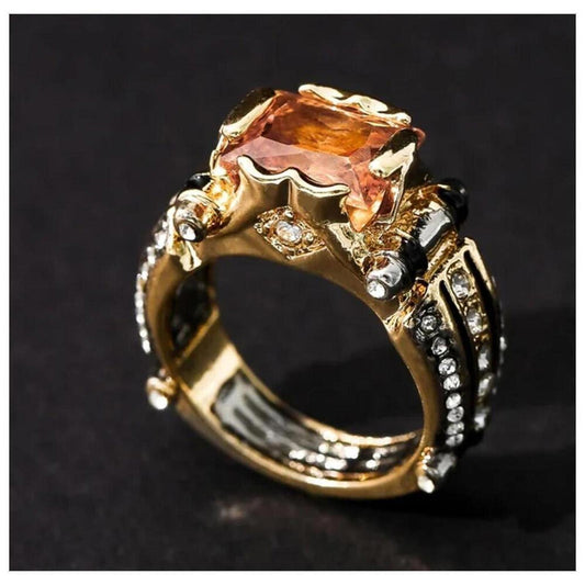 Champagne vintage style ring - gold and silver - CZs - size 8.