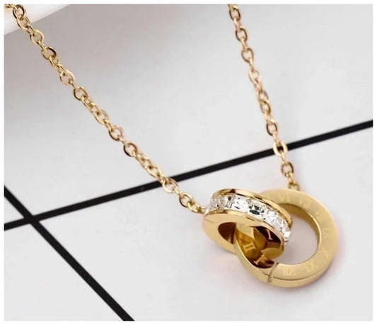 Roman numeral Necklace - Gold - CZs - 18"