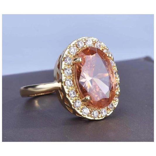 Champagne oval halo ring - 18K gold plated  - CZs- size 9.