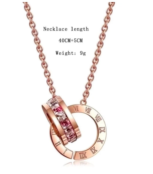Roman numeral Necklace - Rose Gold - CZs - 18"