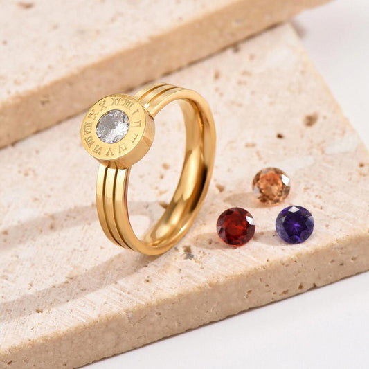 Interchangeable! Bezel set ring - Gold - CZs - size 6