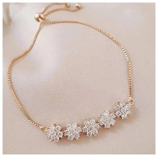 Adjustable flower  - Bracelet - Gold - CZs - 6.5-8.5"