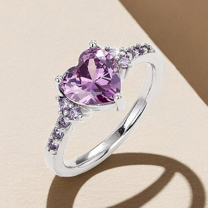 Purple heart RING - Silver - CZs - size 7