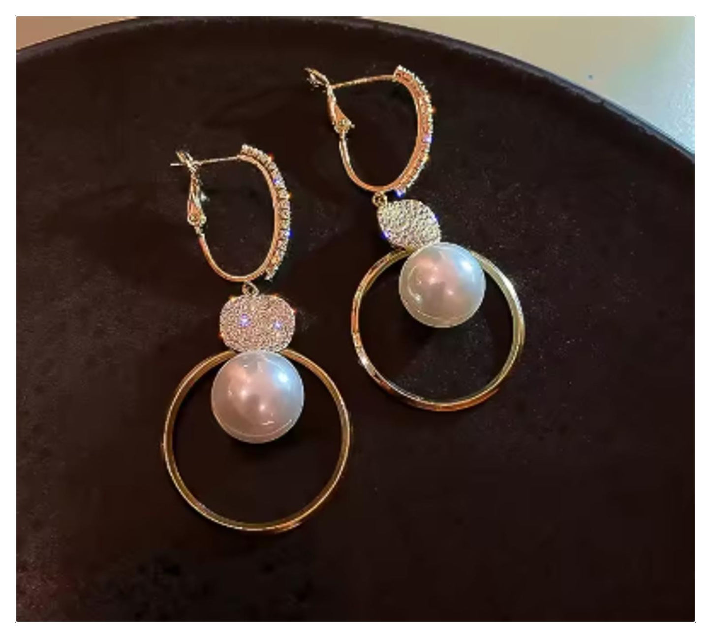 Pearl and bling - Color - Earrings - Gold - CZs - 2"