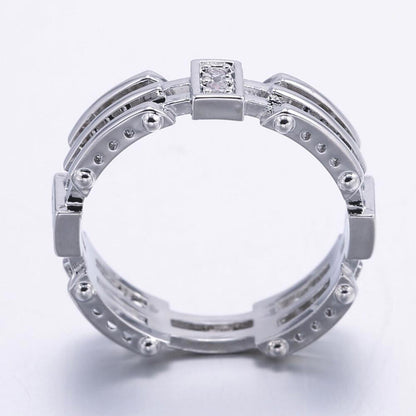 Interlocking band RING with accents - Silver - CZs- size 9