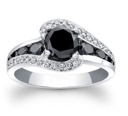 Black swirl Ring - Silver - CZs - Size 8