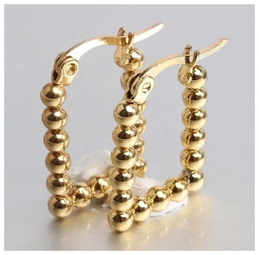 Gold bead rectangle hoop - Earrings - Gold - 1"