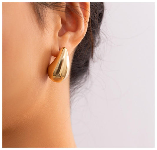 Large Water Drop - Earrings - Gold - .6"