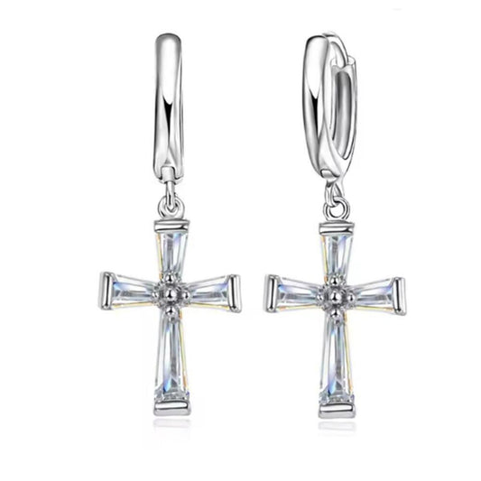 Cross earrings - silver - CZs