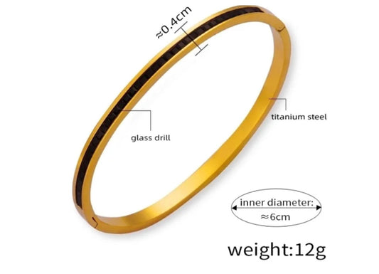 Black princess cut hinged bangle - Bracelet - Gold - CZs - 7.5"
