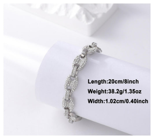Mariner bling chain - Bracelet - Silver - CZs - 8"