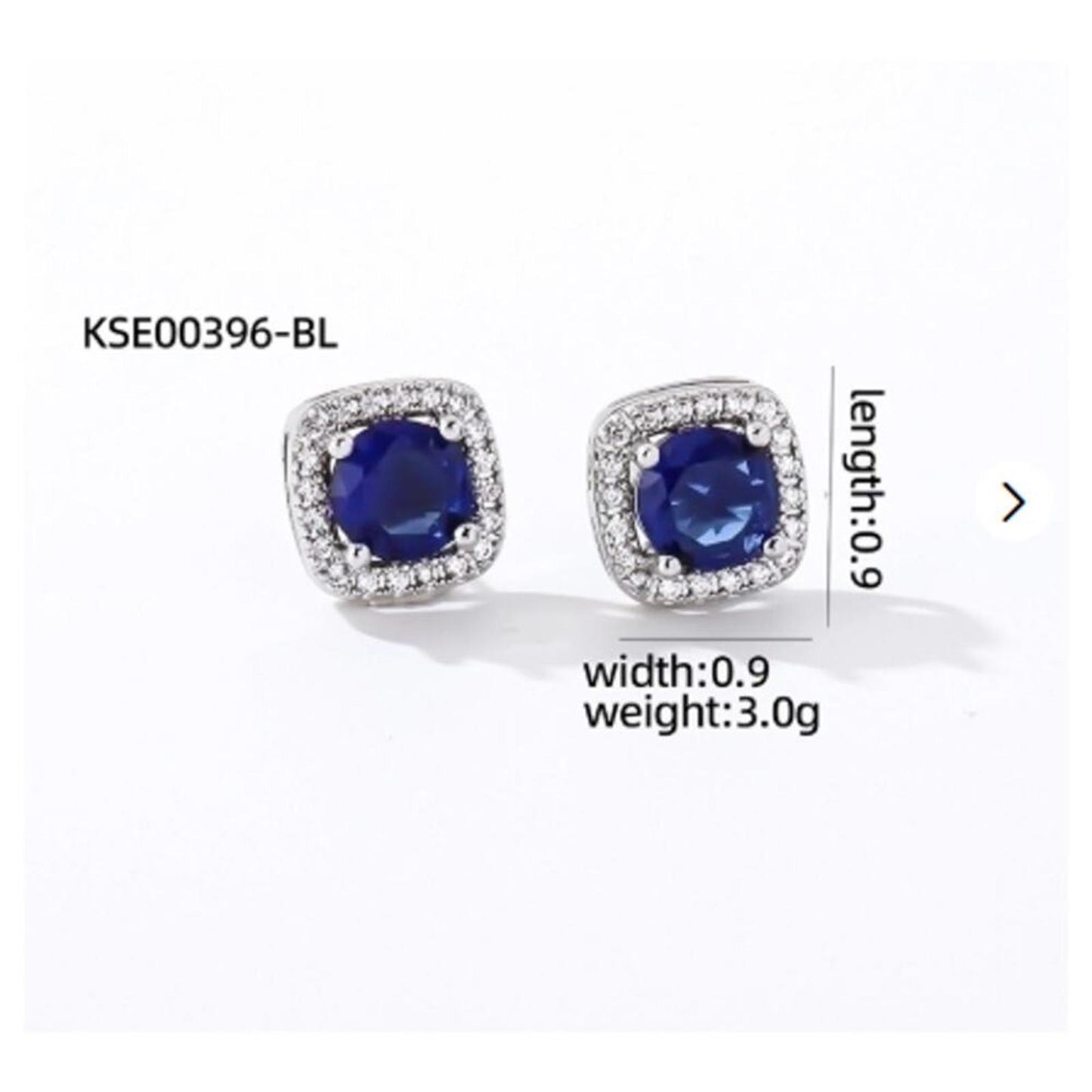 Blue Square thin halo Studs - silver - CZs - .9cm