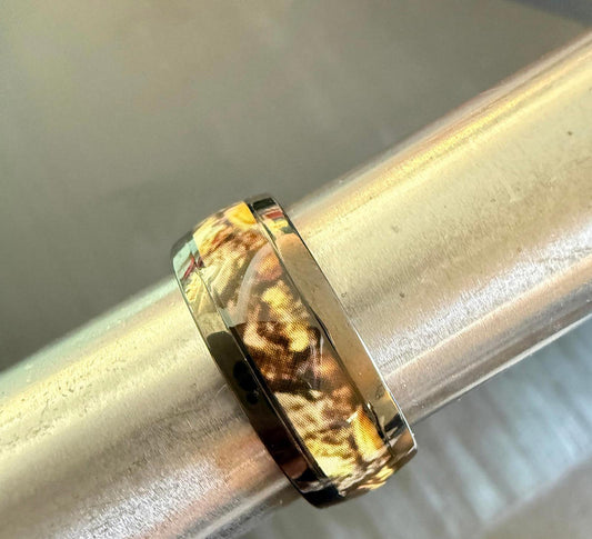 multicolor pattern band - Ring - black titanium steel - Size 9