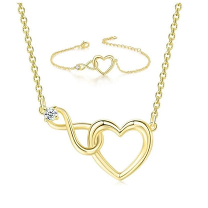 Infinity Heart Set - Gold - CZs - 16-18" Necklace & Bracelet