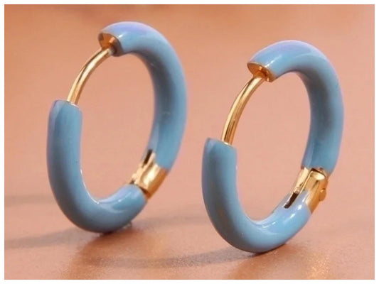 Blue hinged enamel hoop - Earrings - Gold - 2cm