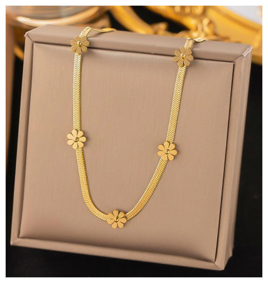 Flower herringbone Necklace - Gold - 16-18"