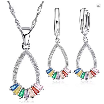Multi color baguette pendant necklace - silver - CZs - 18"