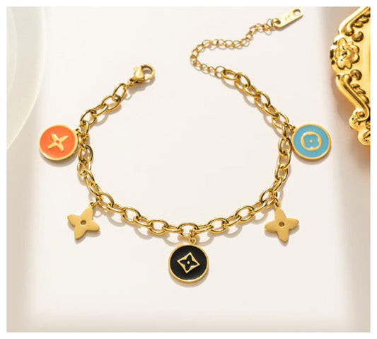 Multicolor star charm - Bracelet - Gold - 6.5-8"