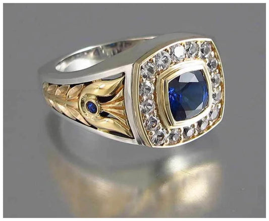 Blue Two Tone - Ring - Gold and Silver - CZs -  9