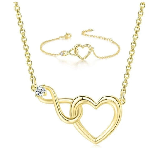 Infinity Heart Set - Gold - CZs - 16-18" Necklace & Bracelet