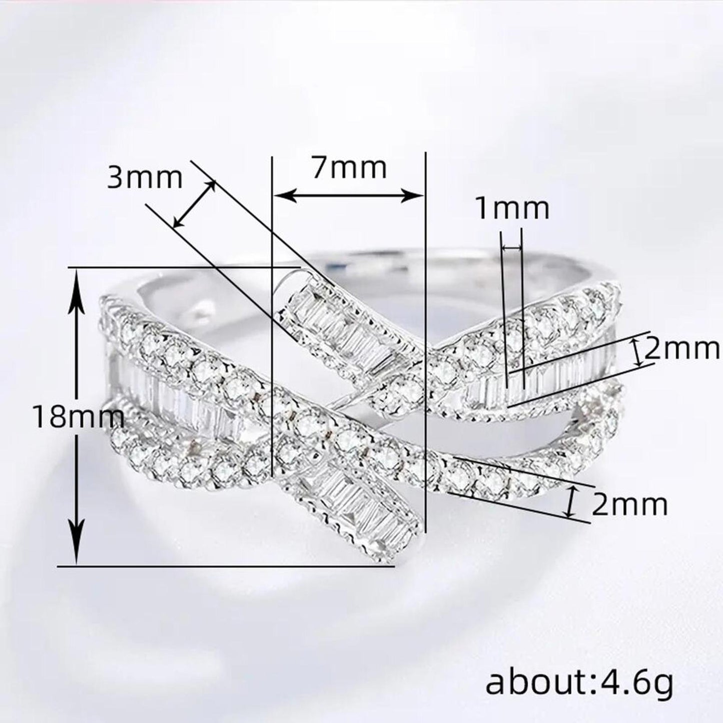 Bypass band RING - Silver - CZs - size 7