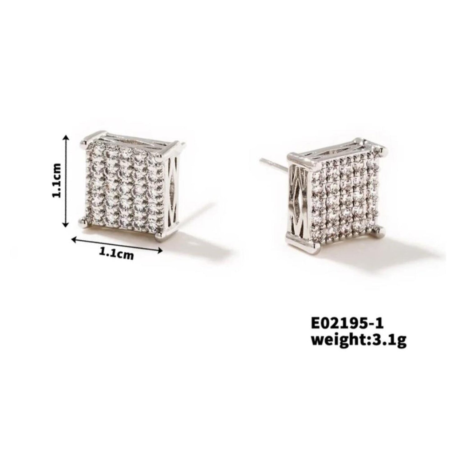 Square Studs - silver - CZs - 1.1cm