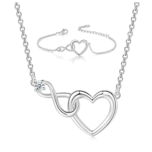Infinity Heart Set - Silver - CZs - 16-18" Necklace & Bracelet