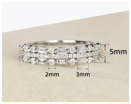 Baguette and round band Ring - Silver - CZs - Size 6
