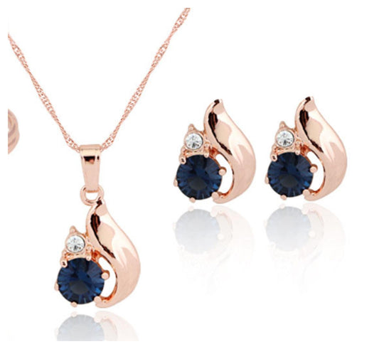Navy blue classic Necklace/Earring set - Gold - CZs - 18"