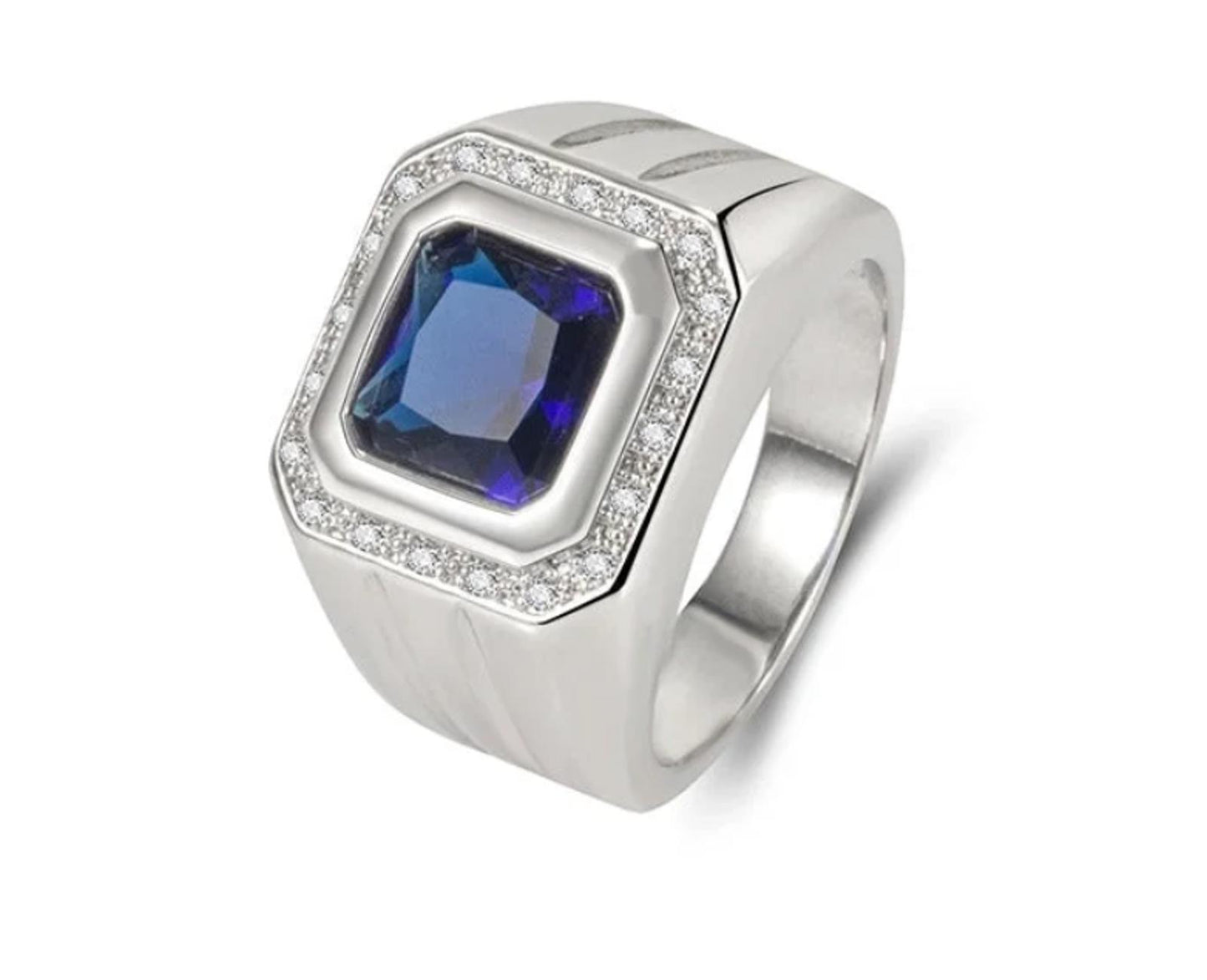 Blue square halo - Ring - Silver - CZs - Size 9