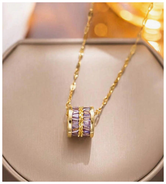 Lavender purple barrel - Necklace - Gold - CZs - 18"