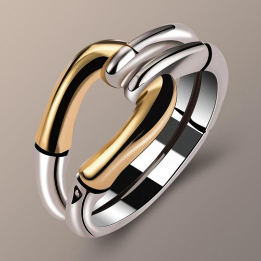 Two Tone horseshoe band RING - Silver - CZs - size 6
