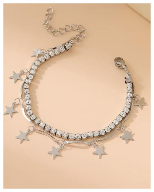 Two strand star tennis charm - Bracelet - Silver - CZs - 6.5-8"