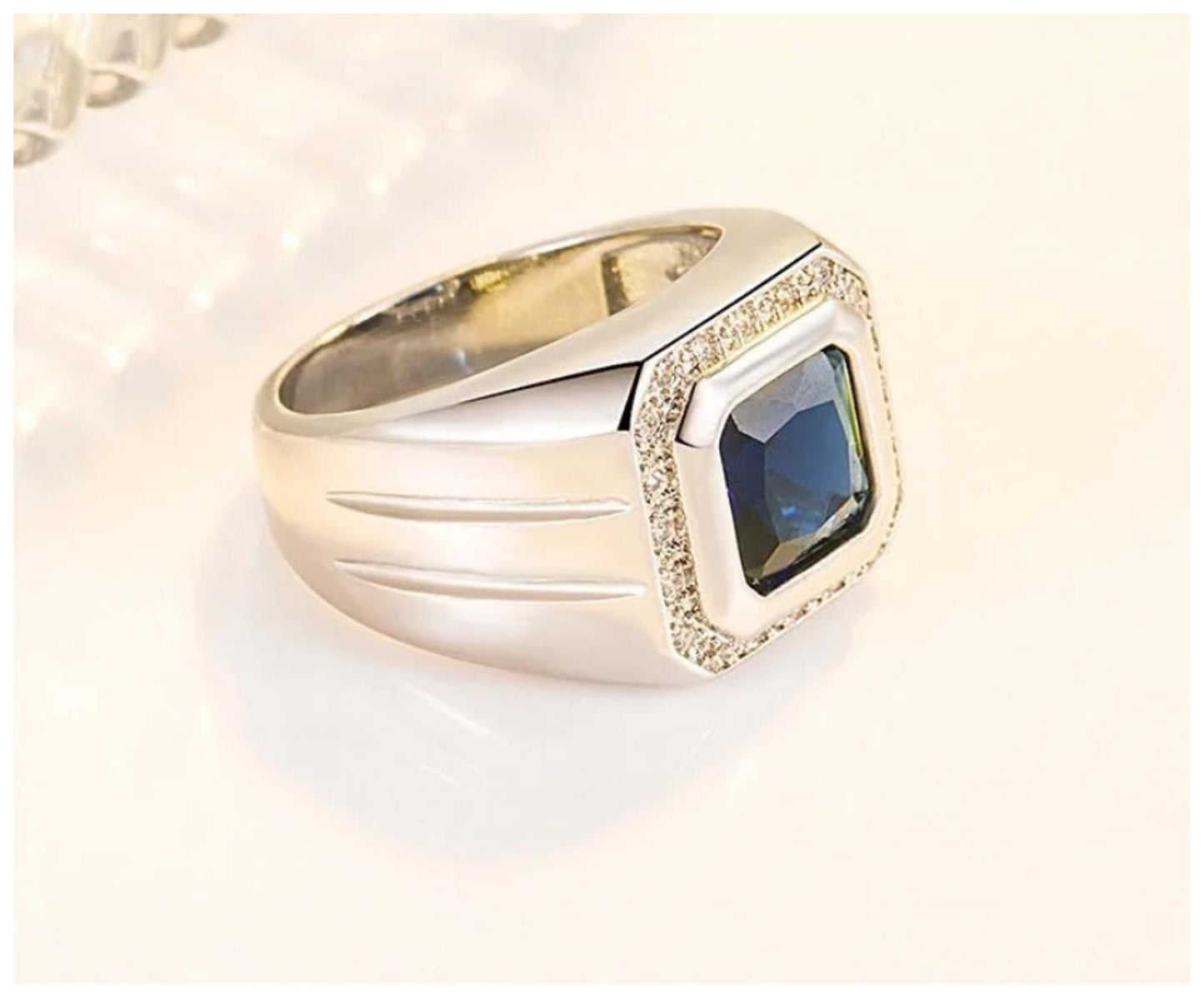 Blue square halo - Ring - Silver - CZs - Size 9