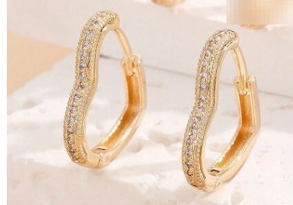 Pave heart hoops - Earrings - Gold - CZs - .75"