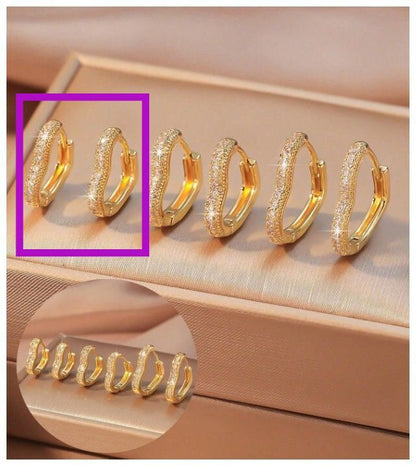 Pave heart hoops - Earrings - Gold - CZs - .5"