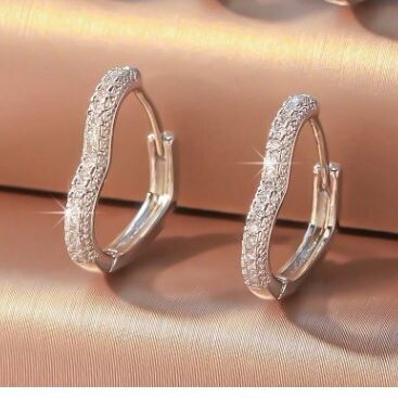 Pave heart hoops - Earrings - Silver - CZs - .75"