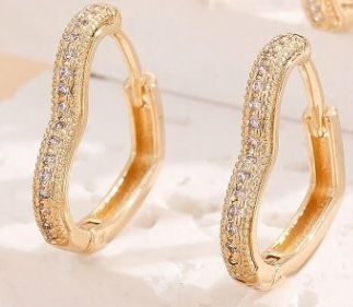 Pave heart hoops - Earrings - Gold - CZs - .6"