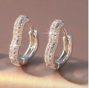 Pave heart hoops - Earrings - Silver - CZs - .6"
